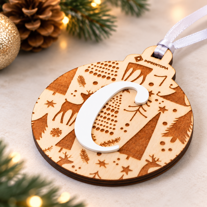 Bola de navidad detalles grabados Inicial o nombre